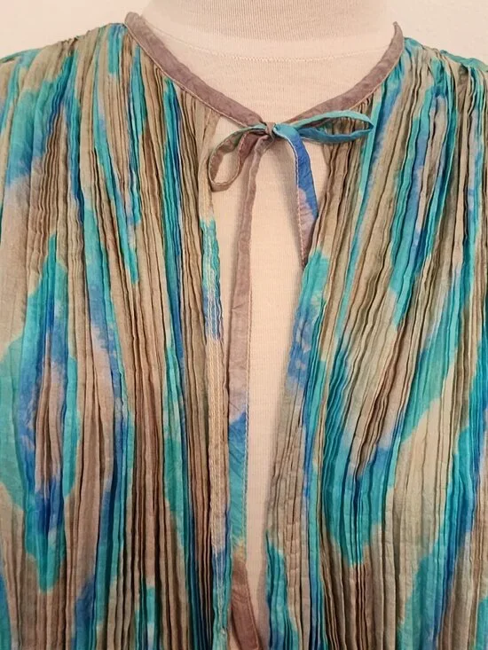 Sister Max Flared Sleeve Silk Bohemian Pleated Top Cardigan Medium Dyed Design - Picture 4 of 12